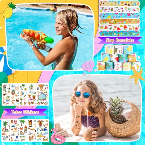 Pool Party Favors 12 Pack, Summer Beach Party Favors with Inflatable Balls Tattoo Stickers Slap Bracelets for Birthday Party Goodie Bag Stuffers