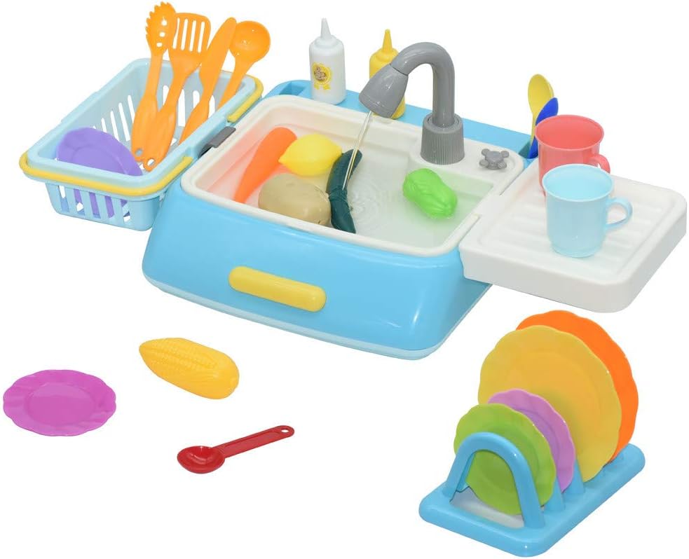 Xeagt Kitchen Sink Toys, Dishwasher Playing Toy with Running Water, Kitchen Utensils Dishwasher Pretend Play Toys Set, Play House Pretend Role Play Toys for Kids Boys Girls
