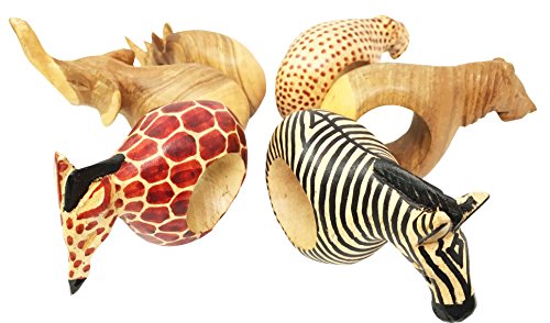 Kitchen dining napkin rings holders set of six safari wild animal…