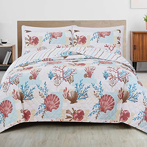 Great Bay Home 3Piece King Reversible Lightweight Coastal Quilt