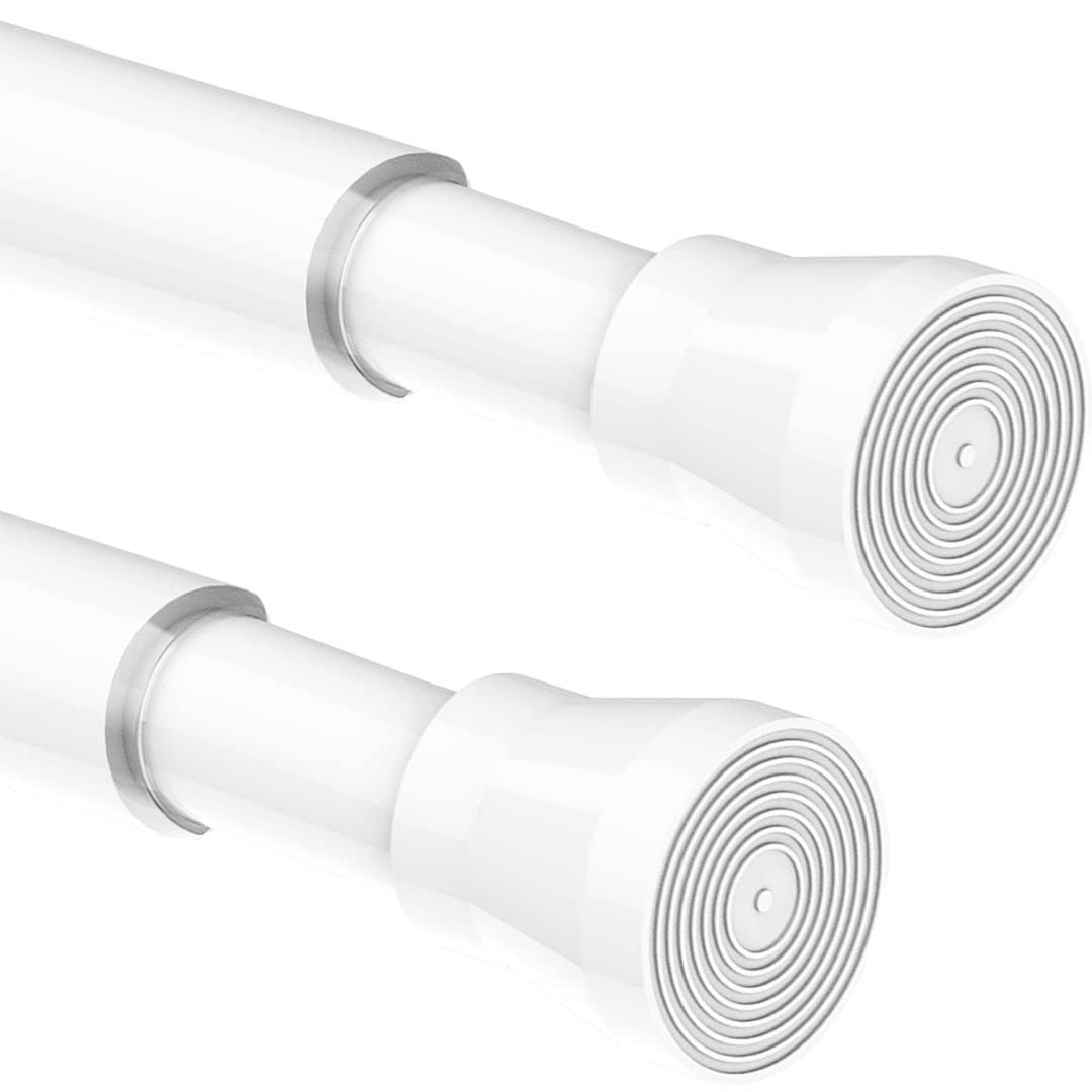 2Pcs Tension Rods for Shower Curtain Rails No Drilling curtain poles Extendable Telescopic Curtain Rods Easy Fitting for Bathroom Kitchen Cupboards (50-80CM/19.7-35.4Inch,White)
