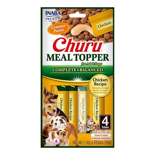 INABA Churu Meal Topper, cremiger Hundesnack mit Huhn - 12 Packungen (48 Sticks x 14 g) - Dressing fuer Trockenfutter - Hundesnack ohne Konservierungsstoffe oder kuenstliche Farbstoffe, grainfrei