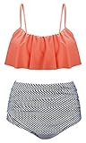 Newbely High Waisted Bikini Swimsuits Bathing Suits For Women Two Pieces (Orange,L)