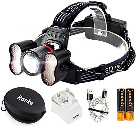 Ultra Bright CREE LED Headlight, 6000 Lumen, 4 Modes LED Head Torch, Rechargeable 18650 Headlamp Flashlights, Waterproof Hard Hat Light with Travel Bag for Running Camping Hunting Fishing