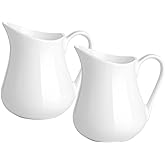 Gurygo 2 Pack 4 Oz Classic White Ceramic Small Creamer Pitcher with Handle- Fine Porcelain Small Milk Pitcher - Ceramic Creamer Container for Coffee Milk Sauces Salad, Microwave &amp; Freezer Safe