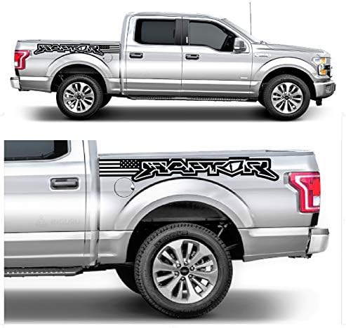 Evilrpm Vinyl Side Truck Bed, Decal Sticker kit- Raptor Distressed Graphics Compatible with Ford F150 Raptor- Black Sticker - (Pair - Left and Right) (Black) (Black Matt)