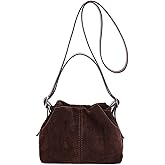 Yoeuxet Suede Shoulder Bag for Women, Drawstring Purse Small Slouchy Crossbody Handbag Bucket Satchel