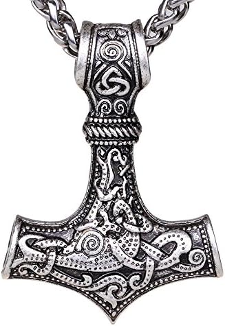 LANGHONG Nordic Vikings Thor's Hammer Necklace Animal Viking Mjolnir Pendant Necklace Talisman
