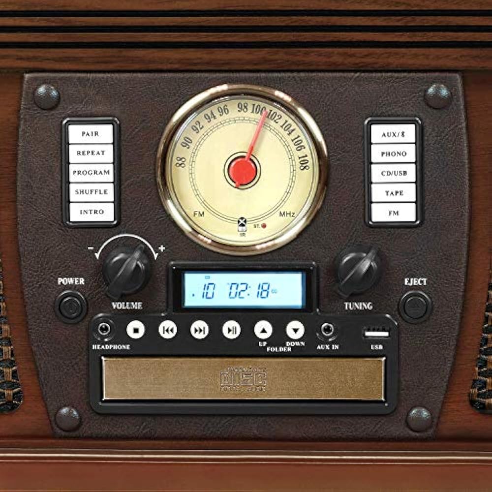 Victrola 8 en 1 Tocadisco 3 Vel Radio Casette Remoto BT USB - Imagen 4