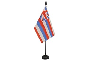 Hawaii Table Flag 4'' x 6'' - US state of Hawaii Desk Flag 15 x 10 cm - Black plastic stick and base - AZ FLAG