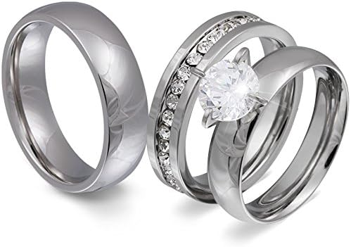 Woman's Twister Twin Wedding Ring 316L Stainless-Steel With Cubic Zirconia CZ Stone Color White, Size 5.25