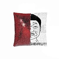 HXIYI Decorative Pillow Case Paillette Throw Mermaid Sequins Cushion Covers 18"x18" (Silver and red), Funny Impossibru Quote with Angry Asian Guy Meme Sarcasm Web Chat Design Print