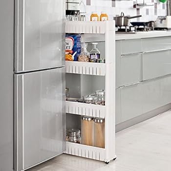 Slim Slide Out Pantry Storage Rack Mobile Shelving Unit Organizer 4 Large Baskets