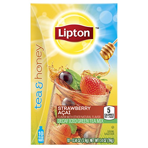 Lipton Tea and Honey Decaf Iced Green Tea To Go Packets, Strawberry Acai 10 ct, Pack of 6