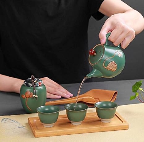 Amazon Co Jp 禅風 茶器 5点セット 和風 陶磁茶器セット 携帯式 軽量 通勤 旅行セット 収納バッグ付き ポータブル 茶入 茶壺 急須 茶筒 旅行 和風急須 温泉茶器 お出かけ用 自宅用 茶器セット3人用 中国茶 日本茶 ティーポット 茶碗 ホーム キッチン
