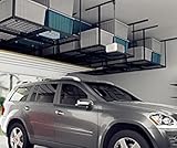 FLEXIMOUNTS 4x8 Overhead Garage Storage Rack Adjustable Ceiling Garage Rack Heavy Duty, 96" Length x 48" Width x (22''-40" Ceiling Dropdown), Black (Two-Color Options)