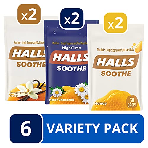 HALLS Soothe Variety Pack Honey Vanilla, Honey Chamomile NightTime and