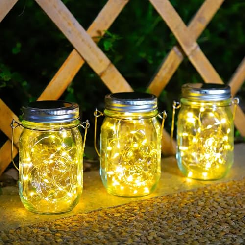 Solar Garden Lamps - Pack of 6 Solar Mason Jar Lamps 30 LED Waterproof Outdoor Lights Decorative Fairy Light for Tree Terrace Christmas Party (A-Warm White)
