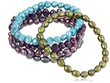 5 Piece Multi-Color and Shape Dyed Freshwater Cultured Pearl Stretch Bracelet Set, 7.5