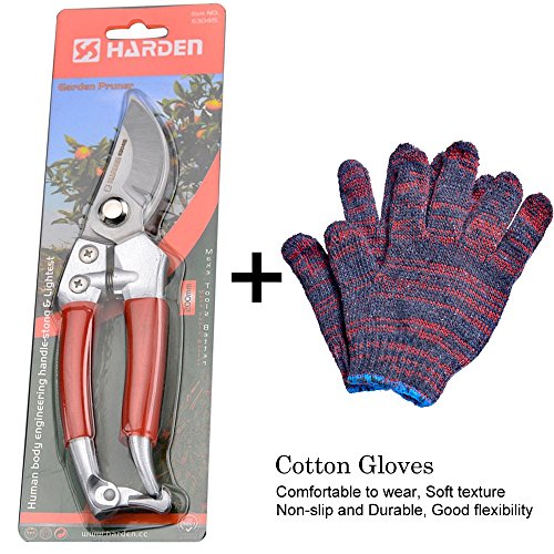 Garden Pruner, Lightdot Hardware, Stainless Steel Pruning Shears, Hand Pruner, Garden Clipper (Attached With A Pair Of Gloves)