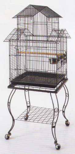 Mcage Large 20-Inch Pagoda House Roof Top Parrot Lovebird Cockatiel Cockatiels Parakeets Cage with Stand, Black Vein
