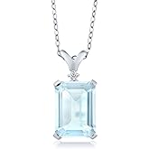 Gem Stone King 5-10 Cttw Gemstone Birthstone and White Diamond Pendant Necklace for Women | 925 Sterling Silver | Emerald Cut 14X10MM | Includes 18 Inch Chain | Fine Jewelry for Her Mom Wife
