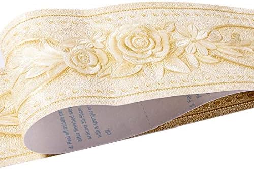 HUABOS Elegant Vintage Wall Decal Border 3D Rose Pattern Peel and Stick Waterproof Removable Wallpaper Sticker Decoration for Living Room Bathroom Kitchen Tiles