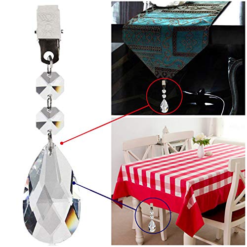 Art&Beauty 4pcs Metal Clip Crystal Glass Teardrop Pendant Tablecloth