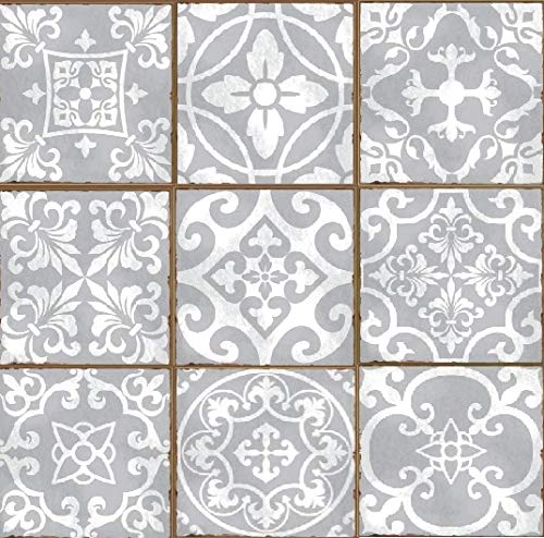 Pack of 18 Tile transfers Stickers-Mixed Grey Victorian Moroccan Traditional self Adhesive wall Art Decor Cover Mosaic Bathroom backsplash Kitchen splashback Peel Stick on Tile (4x4in)