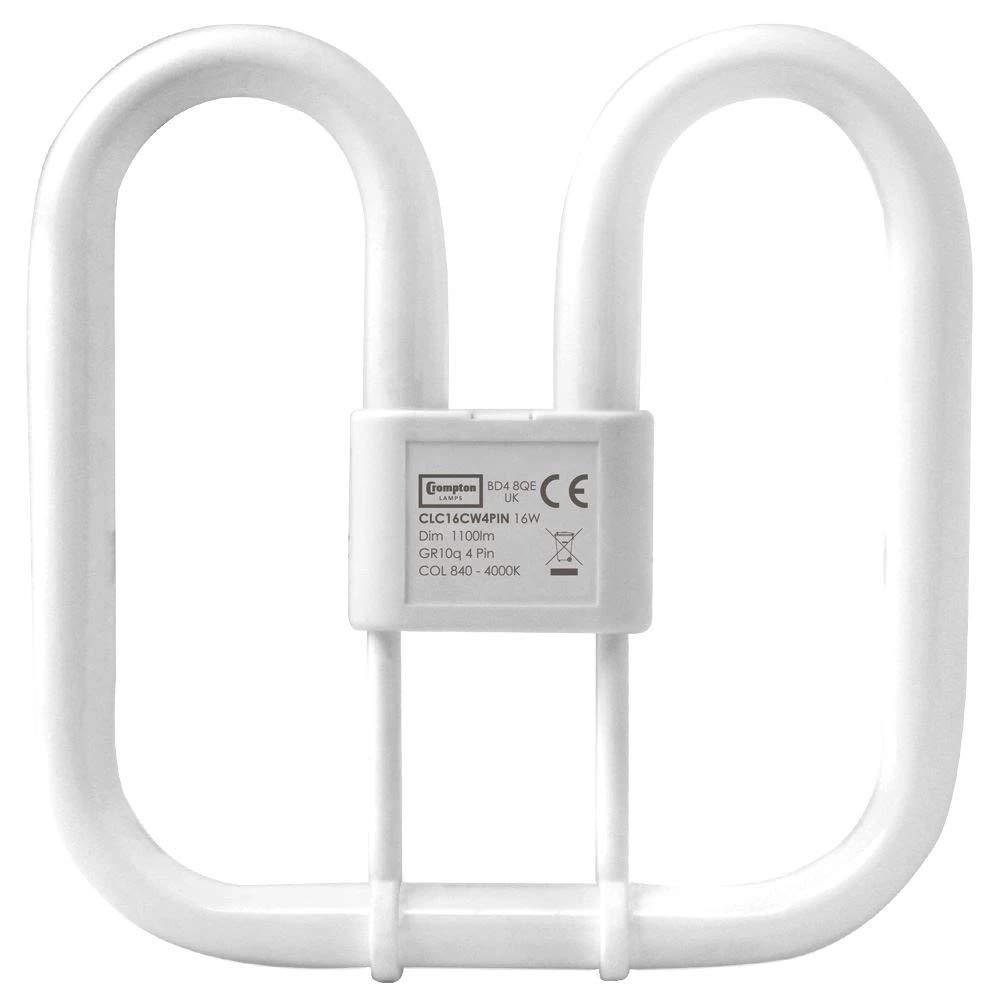 Crompton Lamps CFL 2D 16W GR10q Dimmable 4000K Cool White Frosted 1100lm 4-Pin Energy Saving DD Compact Fluorescent CC Slim Opal Light Bulb