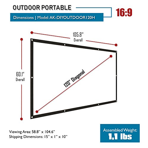 Akia Screens 120 inch Outdoor Portable Projector Screen Collapsible 16:9 Anti-Crease Foldable Dual Front Rear Retractable 120” Movie Theater Projection Screen Home DIY Hang Grommet AK-DIYOUTDOOR120H