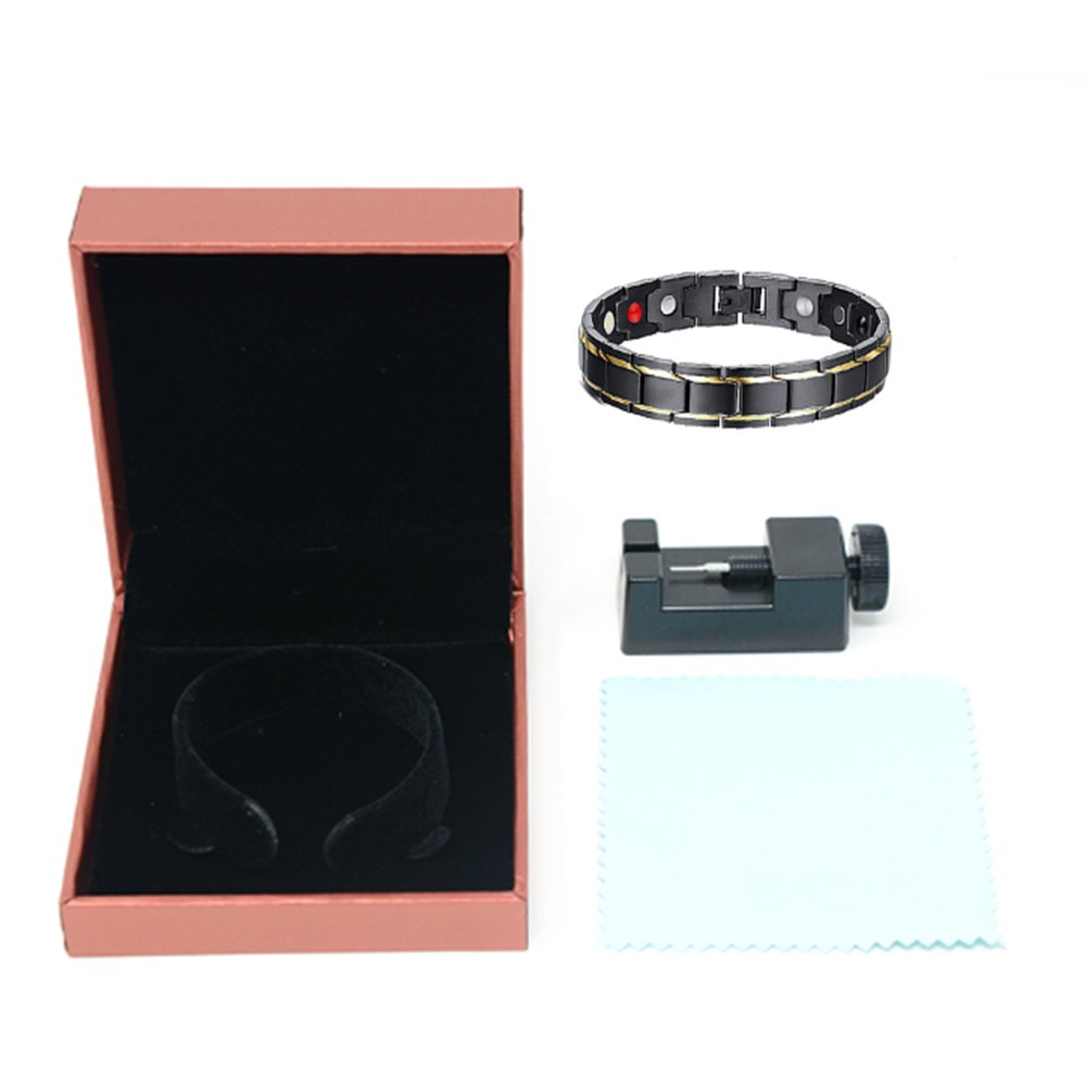 Men Titanium Stainless Steel Magnetic Therapy Bracelet 4 Elements Health Bangle Pain Relief for Arthritis With Free Link Remove Tool By Santune