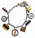 DC Comics SUPER HERO Logo ( 9 Themed Charms) Metal/Enamel Charm BRACELET