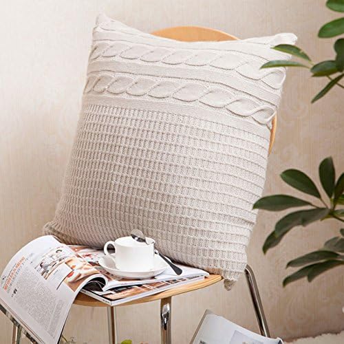 OLYRFashion Cotton Tassel Cable Knit Pillow Cushion Covers Double Side Knitted Throw Pillow Case for Counch Bed Car Decoration