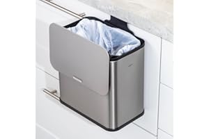 RED FACTOR RedFactor Stainless Steel Hanging Trash Can with Lid and Inner Bucket – Slim 1.3 Gallon Odor-Free Compost Bin for Kitchen Cabinet, Countertop, Under Sink, or Bathroom (Metallic Gray)
