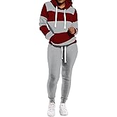 TOPONSKY Womens 2 Piece Tracksuit Long Sleeve Warm Up Outfit Patchwork Pants Set