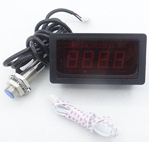 Co-parts 4 -Digital Red LED Tachometer RPM Speed Meter Tester + Hall Sensor Switch NPN