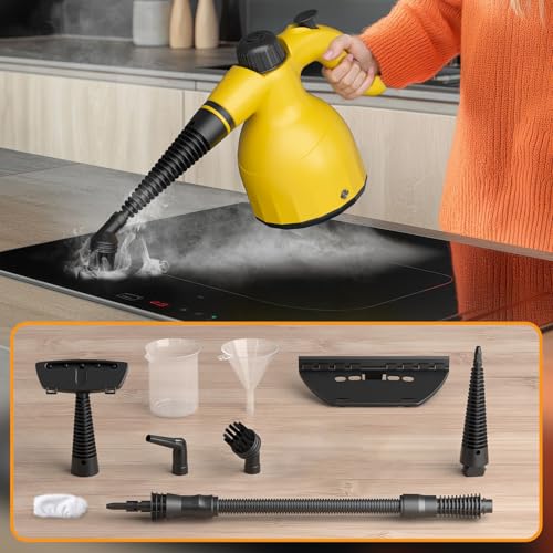 Handheld Steam Cleaner with 10 Accessories – Multi-Surface Pressurized Steamer for Home, Kitchen, Tile, Floor, Grout, Upholstery, Couch & Car Cleaning – Chemical-Free Steam Disinfection