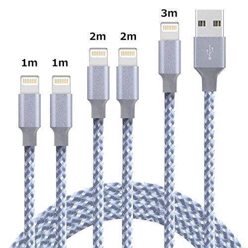 iPhone Charging Cable GT ROAD Nylon Braided 5 Pack Assorted Lengths Fast Charging Cord-Grey