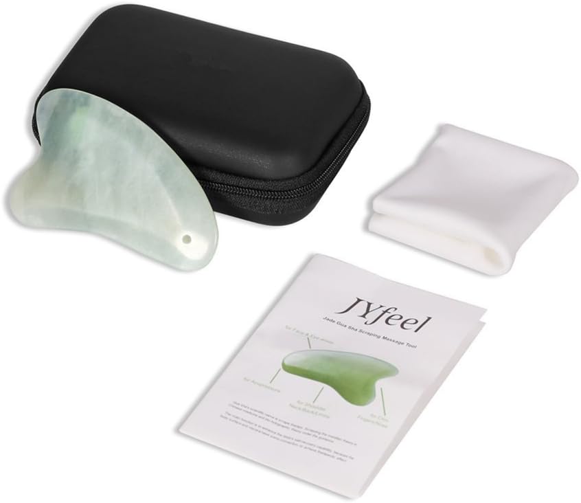 JYfeel Jade Gua Sha Scraping Massage Tools, Guasha Board Traditional Scraper Tool for SPA & Home Use Hand Made Extra Thick Gua Sha Stone for Face & Body (Green)