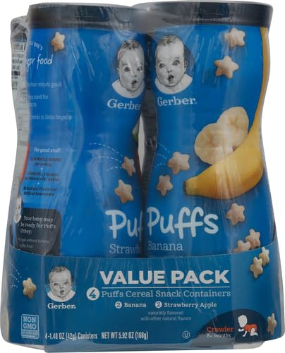 GERBER PUFFS BANANA & STRAWBERRY APPLE, 1.48 OUNCE (PACK OF 4)