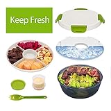 Rassody 40oz Salad Container To Go for Lunch with Ice Pack, BPA-Free, FDA Passed, Salad Bowl with Dressing Container, 4-Compartments Topping Tray and Spork