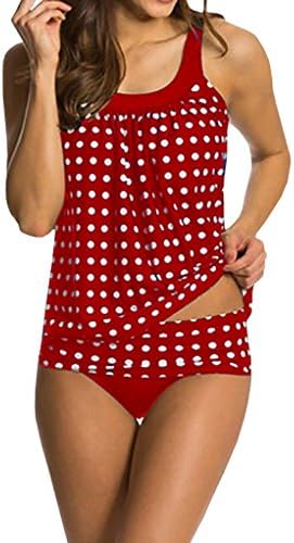 Tomlyws Women's Retro Polka Dots Tankini Set Two Pieces Swimsuit Red L