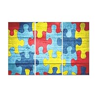 YUMOING 3 Panel Canvas Wall Art Colorful Autism Awareness Puzzle Wood Wall Art Canvas Prints Wall Decor for Home Living Room Bedroom Bathroom Wall Decor Posters 15"x30"/Piece