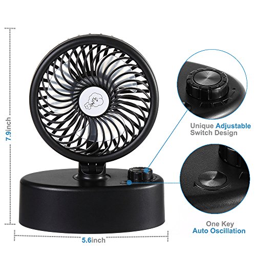 Table Oscillating Fan & Desk Fan with Double Battery Operated, Super Quiet, Adjustable Speeds Rechargeable, Powered by USB or Rechargeable Battery, Perfect Small Personal Fan for Table & Outdoor
