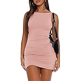 YOXUA Women's Summer Sleeveless Boat Neck Mini Dress Slim Fit Party Club Teacher Casual Office Dresses