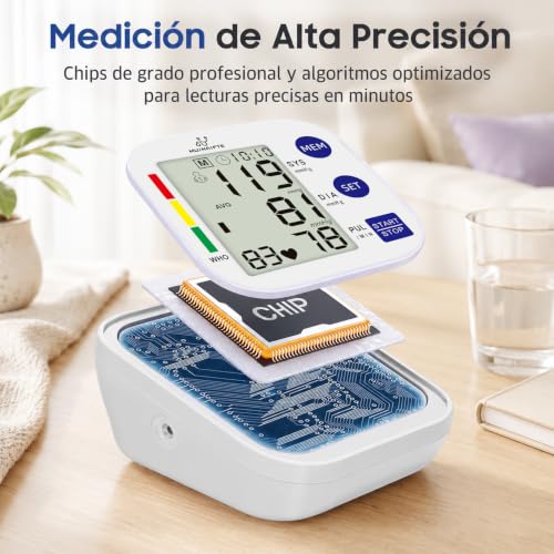 MUINAIFTE Baumanómetro Digital Monitor de Presión Arterial（Blanco） | Brazalete Ajustable 22-36 cm，Baumanómetro Digital con Indicador de Voz Pantalla LCD Grande con Función de Memoria
