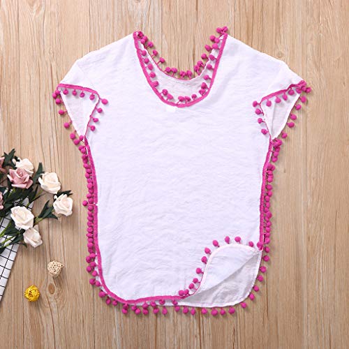 TIFENNY Toddler Kids Summer Cover Up Baby Girls Cover-ups Swimsuit Wraps Beach Dress Tops Pompom Tassels White