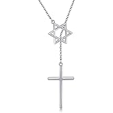 CUPENDA Cross Star of David Necklace Sterling Silver Cross Star David Layered Pendant Jewish Jewelry for Women Mom