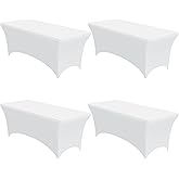 Niuara 4-Pack White Spandex Tablecloths – 72"x30"x30" Stretch Fitted Table Covers for 6ft Rectangle Folding Tables, Wrinkle-Resistant Tablecloth for Wedding, Banquet & Outdoor Events